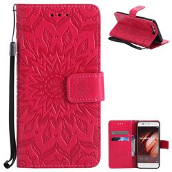 Embossing Sunflower Leather Wallet Case for Huawei P10 - Red