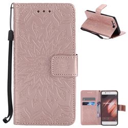 Embossing Sunflower Leather Wallet Case for Huawei P10 - Rose Gold