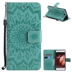 Embossing Sunflower Leather Wallet Case for Huawei P10 - Green