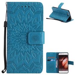 Embossing Sunflower Leather Wallet Case for Huawei P10 - Blue