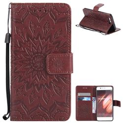 Embossing Sunflower Leather Wallet Case for Huawei P10 - Brown