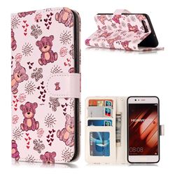 Cute Bear 3D Relief Oil PU Leather Wallet Case for Huawei P10