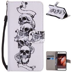 Skull Head PU Leather Wallet Case for Huawei P10