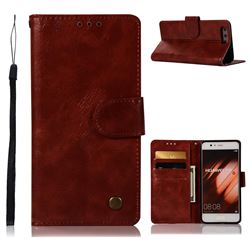 Luxury Retro Leather Wallet Case for Huawei P10 - Wine Red