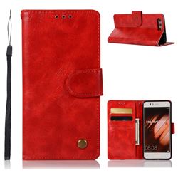 Luxury Retro Leather Wallet Case for Huawei P10 - Red