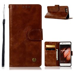 Luxury Retro Leather Wallet Case for Huawei P10 - Brown