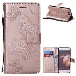 Embossing 3D Butterfly Leather Wallet Case for Huawei P10 - Rose Gold