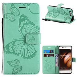 Embossing 3D Butterfly Leather Wallet Case for Huawei P10 - Green