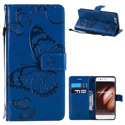 Embossing 3D Butterfly Leather Wallet Case for Huawei P10 - Blue
