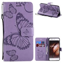 Embossing 3D Butterfly Leather Wallet Case for Huawei P10 - Purple