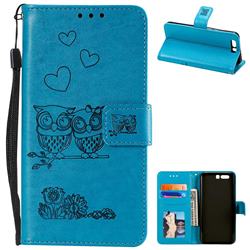 Embossing Owl Couple Flower Leather Wallet Case for Huawei P10 - Blue