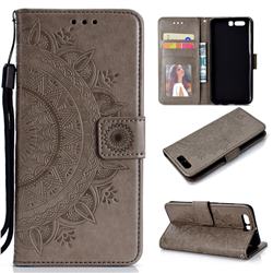 Intricate Embossing Datura Leather Wallet Case for Huawei P10 - Gray