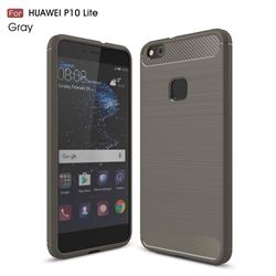 Luxury Carbon Fiber Brushed Wire Drawing Silicone TPU Back Cover for Huawei P10 Lite P10Lite (Gray)