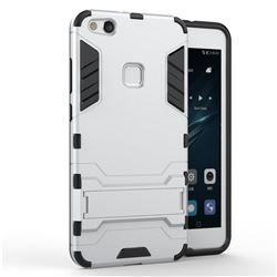 Armor Premium Tactical Grip Kickstand Shockproof Dual Layer Rugged Hard Cover for Huawei P10 Lite P10Lite - Silver