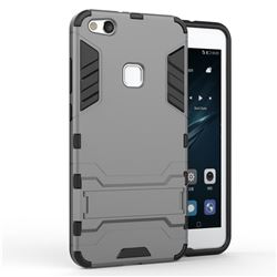 Armor Premium Tactical Grip Kickstand Shockproof Dual Layer Rugged Hard Cover for Huawei P10 Lite P10Lite - Gray