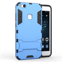 Armor Premium Tactical Grip Kickstand Shockproof Dual Layer Rugged Hard Cover for Huawei P10 Lite P10Lite - Light Blue
