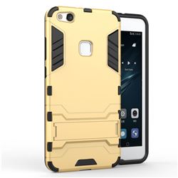 Armor Premium Tactical Grip Kickstand Shockproof Dual Layer Rugged Hard Cover for Huawei P10 Lite P10Lite - Golden