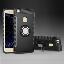 Armor Anti Drop Carbon PC + Silicon Invisible Ring Holder Phone Case for Huawei P10 Lite P10Lite - Black