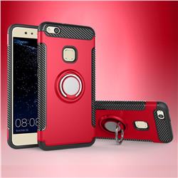 Armor Anti Drop Carbon PC + Silicon Invisible Ring Holder Phone Case for Huawei P10 Lite P10Lite - Red