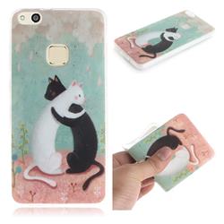 Black and White Cat IMD Soft TPU Cell Phone Back Cover for Huawei P10 Lite P10Lite