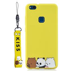 Yellow Bear Family Soft Kiss Candy Hand Strap Silicone Case for Huawei P10 Lite P10Lite