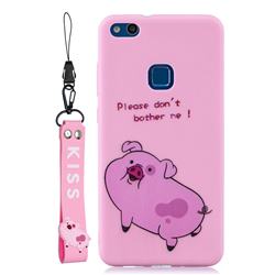 Pink Cute Pig Soft Kiss Candy Hand Strap Silicone Case for Huawei P10 Lite P10Lite