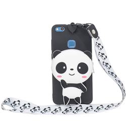 White Panda Neck Lanyard Zipper Wallet Silicone Case for Huawei P10 Lite P10Lite