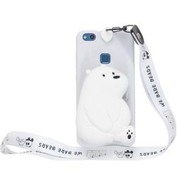 White Polar Bear Neck Lanyard Zipper Wallet Silicone Case for Huawei P10 Lite P10Lite