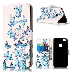 Blue Vivid Butterflies PU Leather Wallet Case for Huawei P10 Lite P10lite