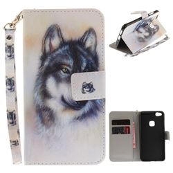 Snow Wolf Hand Strap Leather Wallet Case for Huawei P10 Lite P10Lite