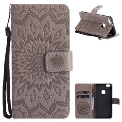 Embossing Sunflower Leather Wallet Case for Huawei P10 Lite P10Lite - Gray