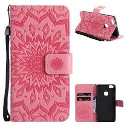 Embossing Sunflower Leather Wallet Case for Huawei P10 Lite P10Lite - Pink