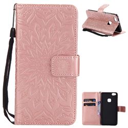 Embossing Sunflower Leather Wallet Case for Huawei P10 Lite P10Lite - Rose Gold