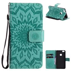 Embossing Sunflower Leather Wallet Case for Huawei P10 Lite P10Lite - Green