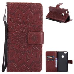 Embossing Sunflower Leather Wallet Case for Huawei P10 Lite P10Lite - Brown