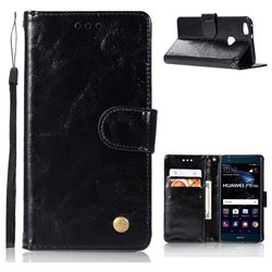 Luxury Retro Leather Wallet Case for Huawei P10 Lite P10Lite - Black