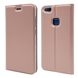 Ultra Slim Card Magnetic Automatic Suction Leather Wallet Case for Huawei P10 Lite P10Lite - Rose Gold