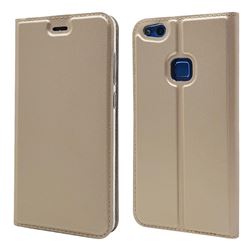 Ultra Slim Card Magnetic Automatic Suction Leather Wallet Case for Huawei P10 Lite P10Lite - Champagne