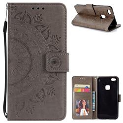 Intricate Embossing Datura Leather Wallet Case for Huawei P10 Lite P10Lite - Gray