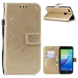 Intricate Embossing Butterfly Circle Leather Wallet Case for Huawei P10 Lite P10Lite - Champagne