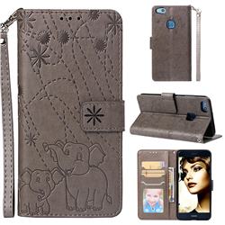 Embossing Fireworks Elephant Leather Wallet Case for Huawei P10 Lite P10Lite - Gray