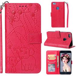 Embossing Fireworks Elephant Leather Wallet Case for Huawei P10 Lite P10Lite - Red