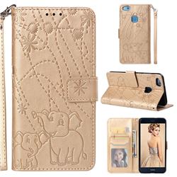 Embossing Fireworks Elephant Leather Wallet Case for Huawei P10 Lite P10Lite - Golden