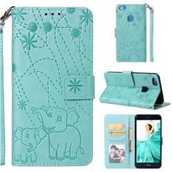 Embossing Fireworks Elephant Leather Wallet Case for Huawei P10 Lite P10Lite - Green