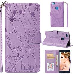 Embossing Fireworks Elephant Leather Wallet Case for Huawei P10 Lite P10Lite - Purple