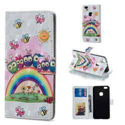 Rainbow Owl Family 3D Painted Leather Phone Wallet Case for Huawei P10 Lite P10Lite