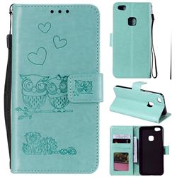 Embossing Owl Couple Flower Leather Wallet Case for Huawei P10 Lite P10Lite - Green