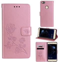 Embossing Rose Flower Leather Wallet Case for Huawei P10 Lite P10Lite - Rose Gold