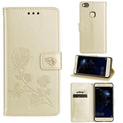 Embossing Rose Flower Leather Wallet Case for Huawei P10 Lite P10Lite - Golden