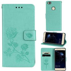Embossing Rose Flower Leather Wallet Case for Huawei P10 Lite P10Lite - Green